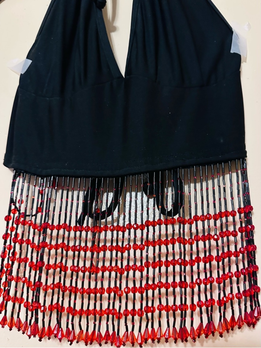 90s Vintage Women’s Beaded and fringe bra top Size OS Black - Picture 2 of 4